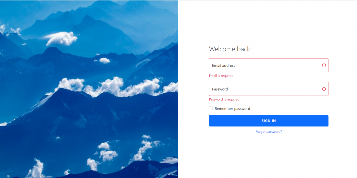React Application Login Page Form Template with Validations