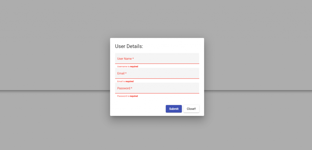 Angular Material Popup Dialog Form with Validation Working Example