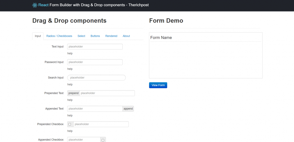 Reactjs Drag and Drop Form Builder Working Demo