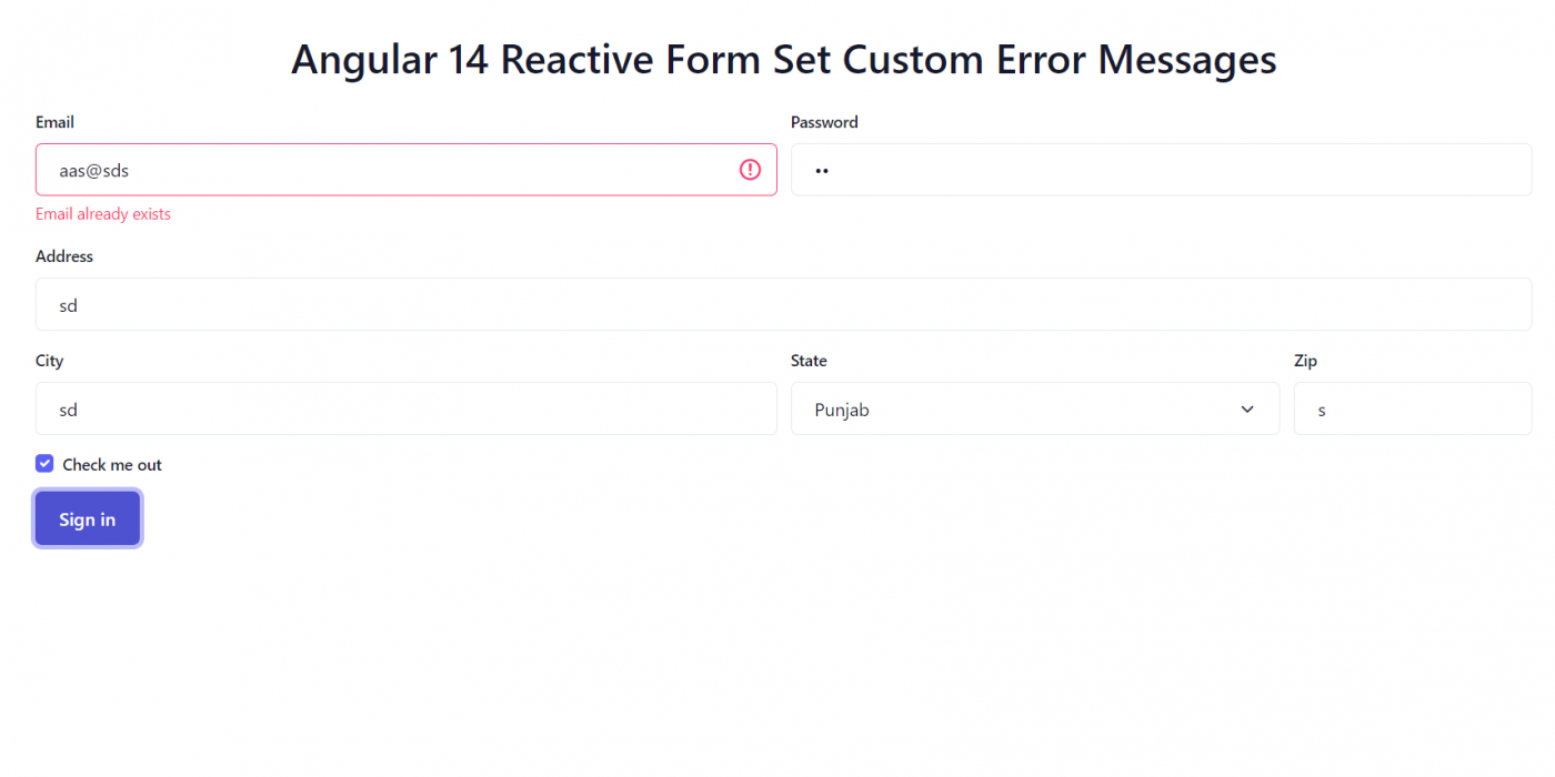 Angular Reactive Form Set Custom Error Messages Working Example