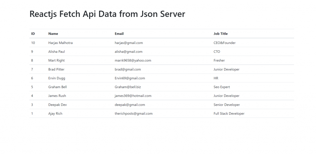 Reactjs Fetch Api Data from Json Server