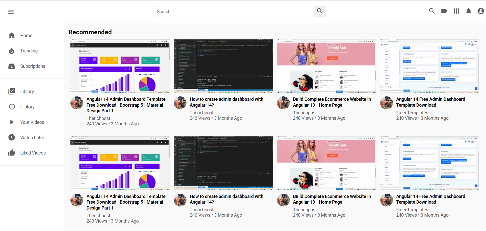 Angular 14 YouTube UI Clone working example with source code