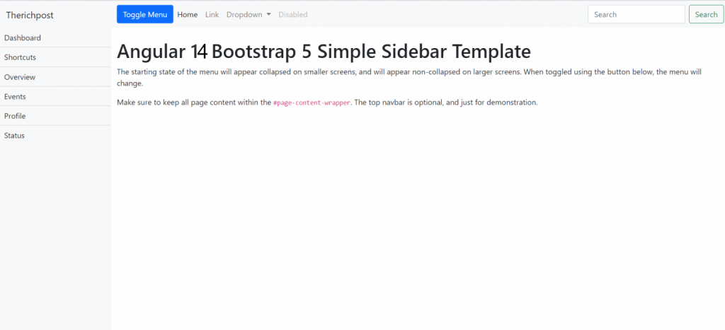 How to make simple sidebar template with Bootstrap 5 and Angular14