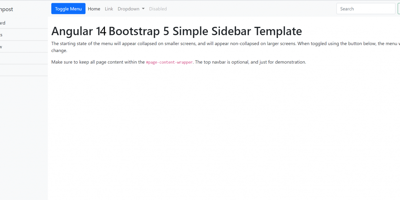 How to make simple sidebar template with Bootstrap 5 and Angular14