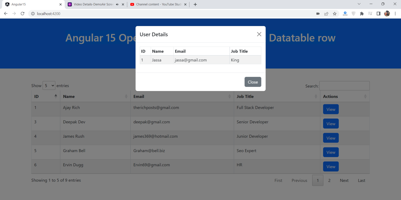 Angular 15 Open Bootstrap Modal on click Datatable row