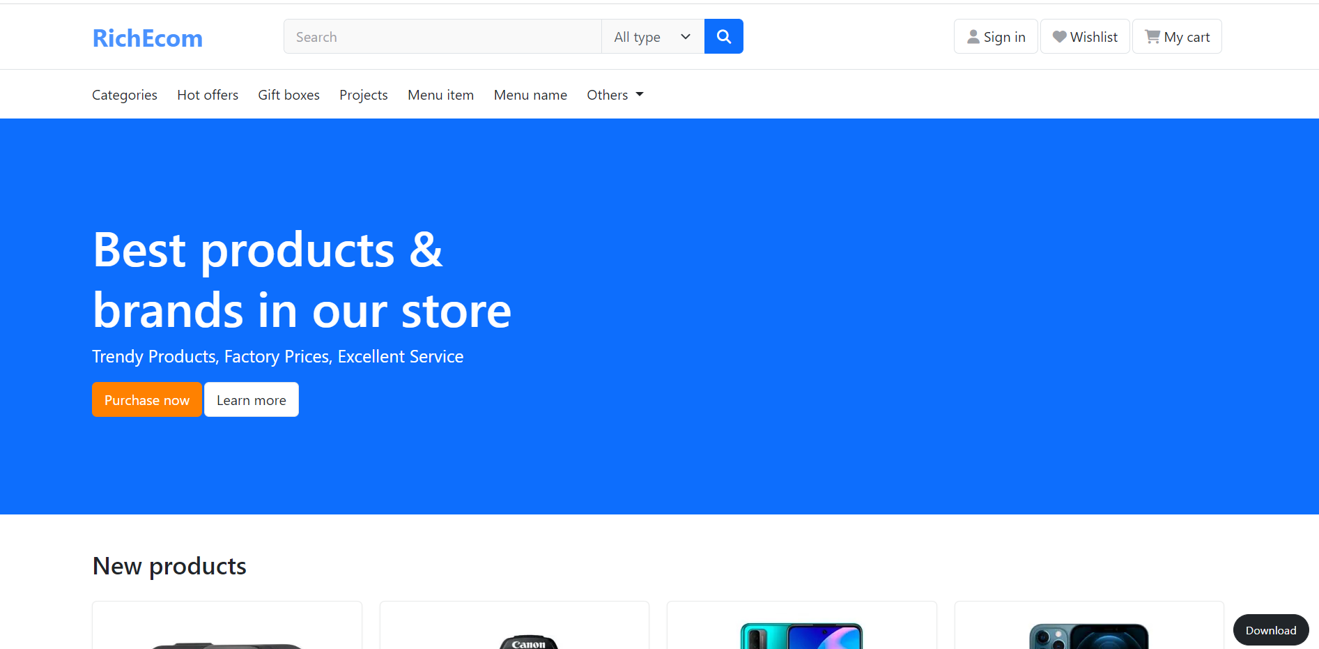 Reactjs Ecommerce Website Template Home Page