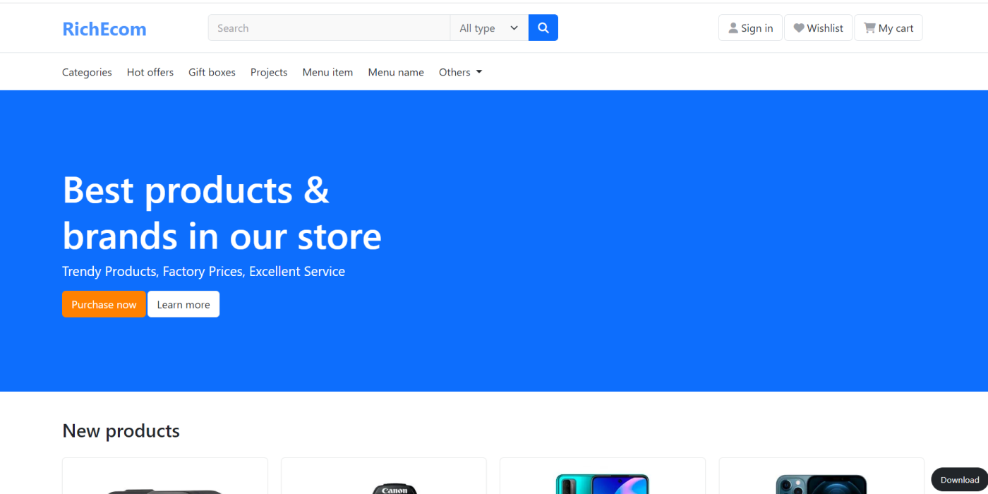 Vue 3 Ecommerce Website Template Home Page