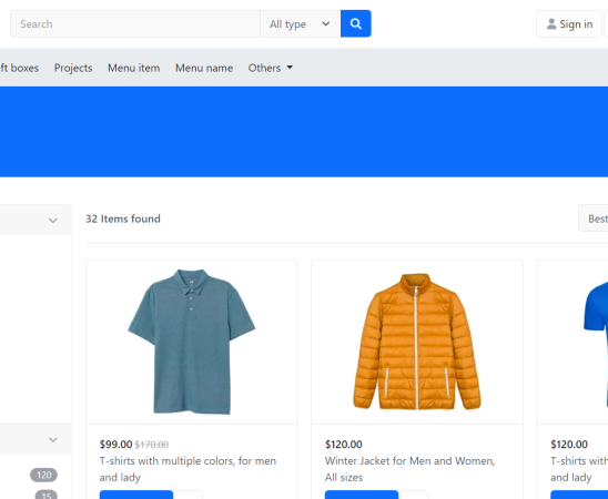 Reactjs Ecommerce Website Shop Page Template with Filters