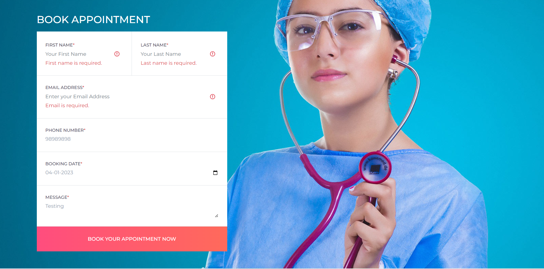 Angular 15 Doctor Appointment Booking Form Template with Validations Working Demo