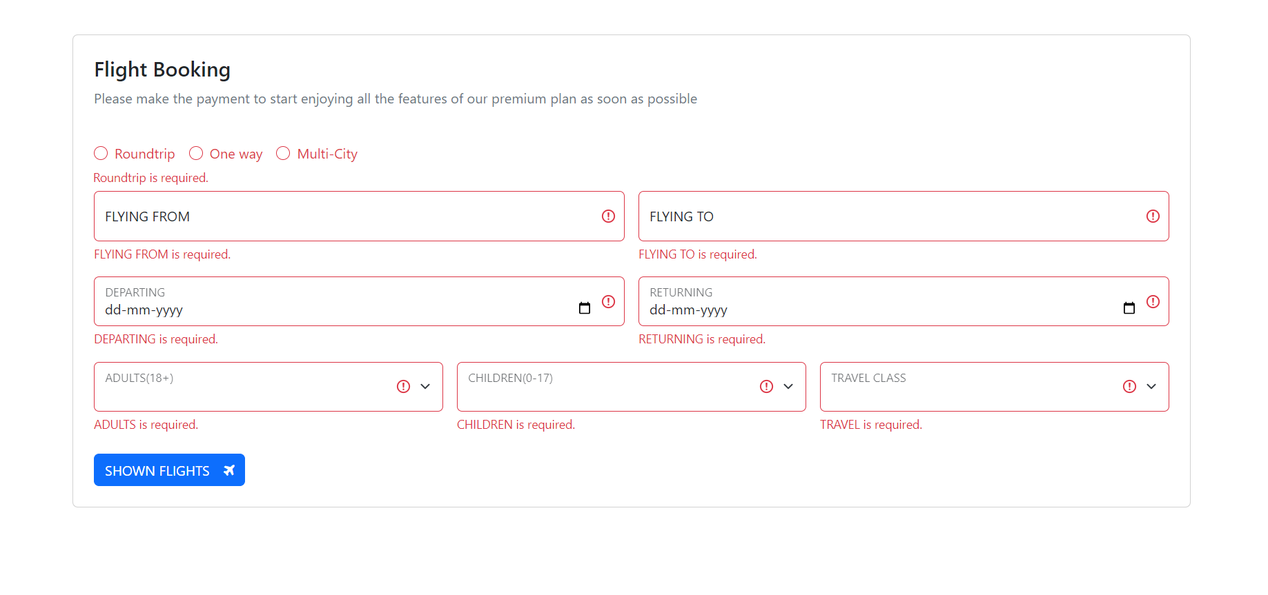 Angular 15 Flight Booking Form with Validations Working Example