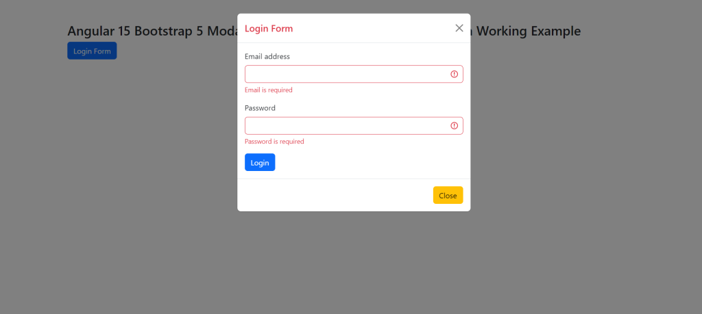 Angular 15 Bootstrap 5 Modal Popup Reactive Forms with Validation Working Example