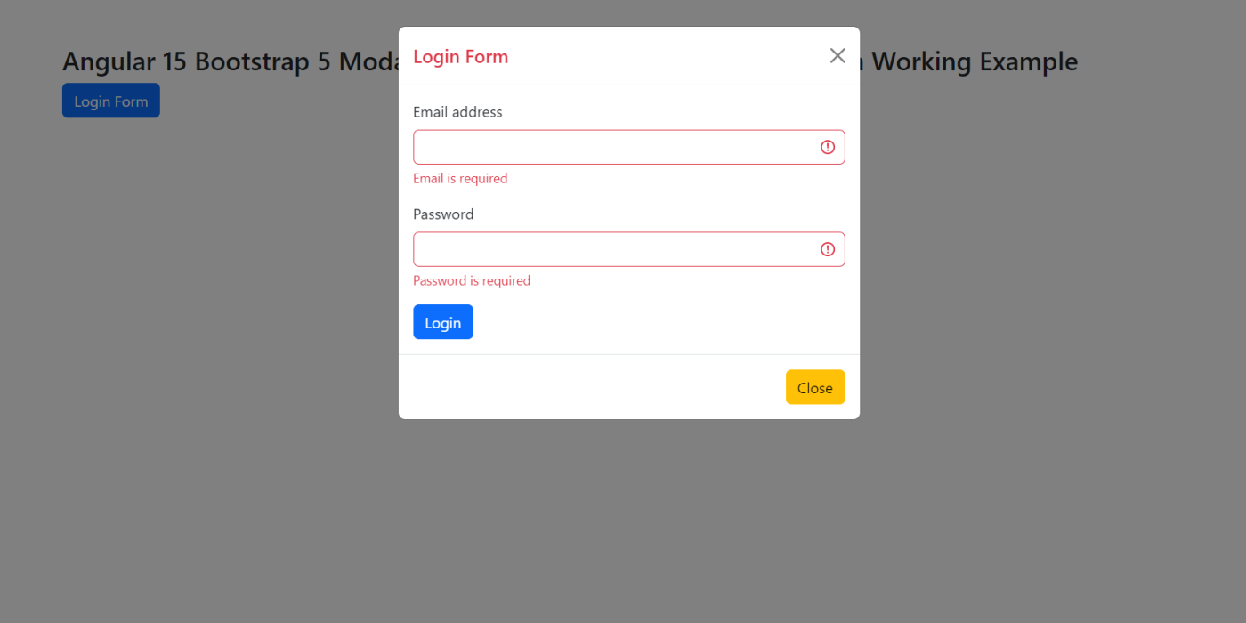 Angular 15 Bootstrap 5 Modal Popup Reactive Forms with Validation Working Example