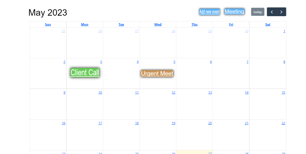 Angular 16 Full Calendar with Dynamic Events with Meeting Button