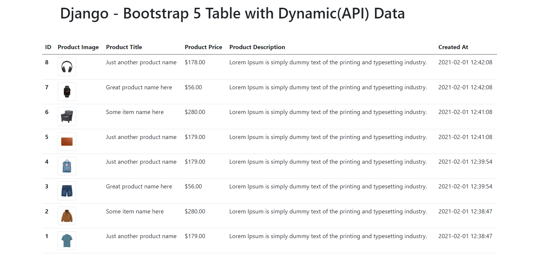 Django Bootstrap 5 Table with Dynamic(API) Data