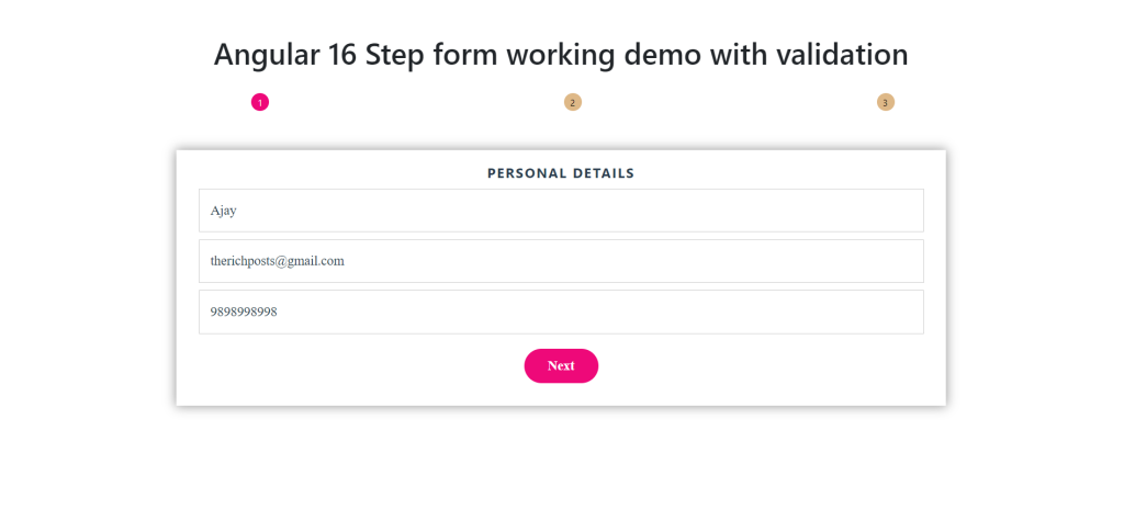 Angular 16 Step form working demo with validation