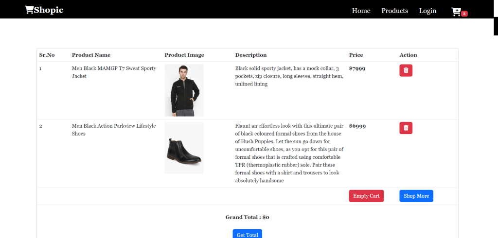 Angular Free Ecommerce Website Cart Page