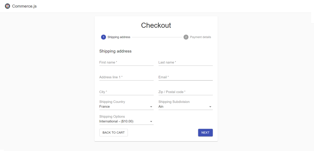 React Ecommerce Apllication Checkout page