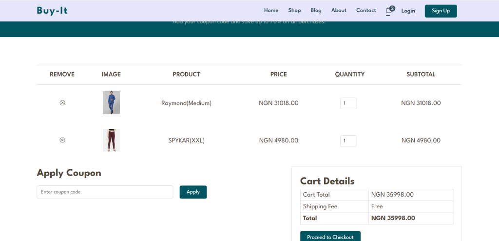 Vue 3 Ecommerce Website Cart Page