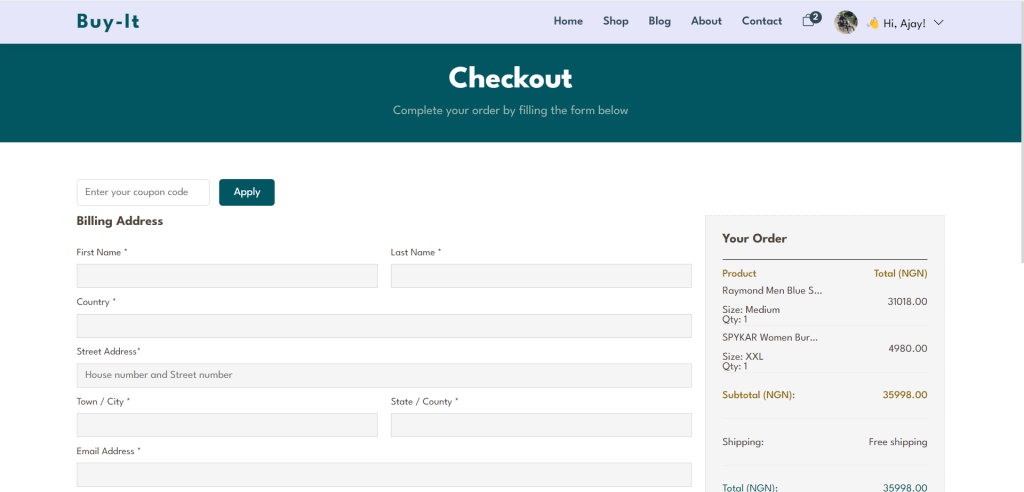Vue 3 Ecommerce Website Checkout Page