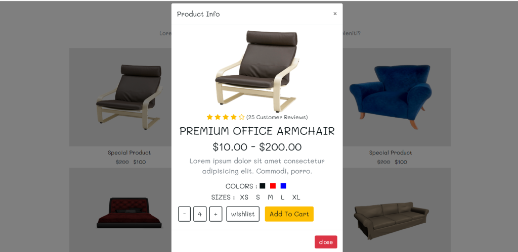 Angular ecommerce site product quick view