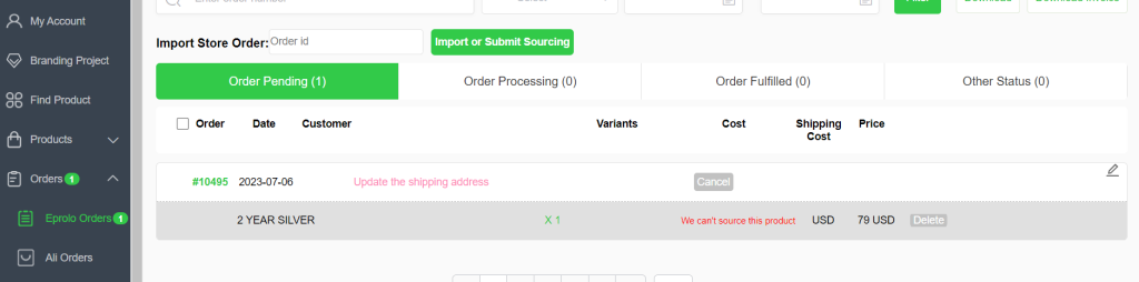 Import Order from woocommerce from Eprolo