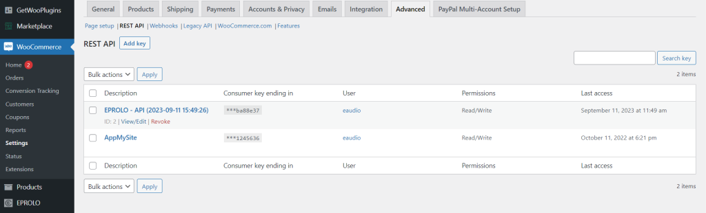 Woocommerce Eprolo Add API Key