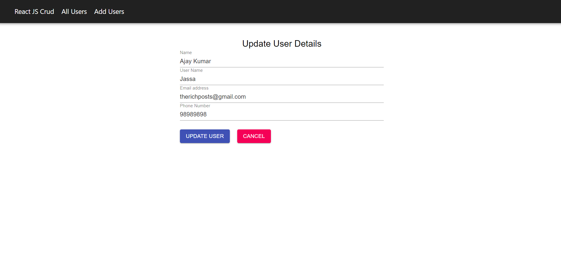 React Crud Using Json Server & Material UI Working Example - Therichpost