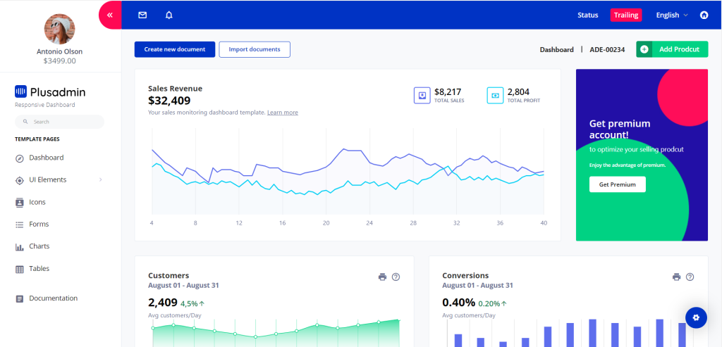 Free Inventory Admin Dashboard Template in React Js