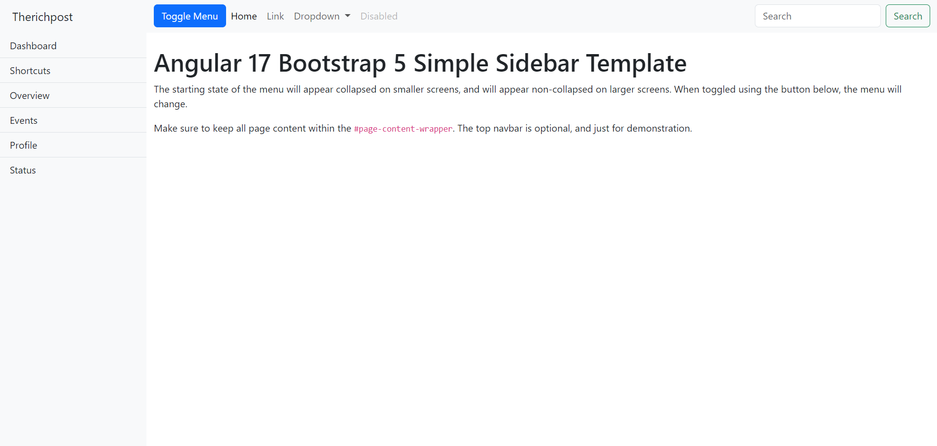How to make simple admin sidebar template with Bootstrap 5 and Angular17?