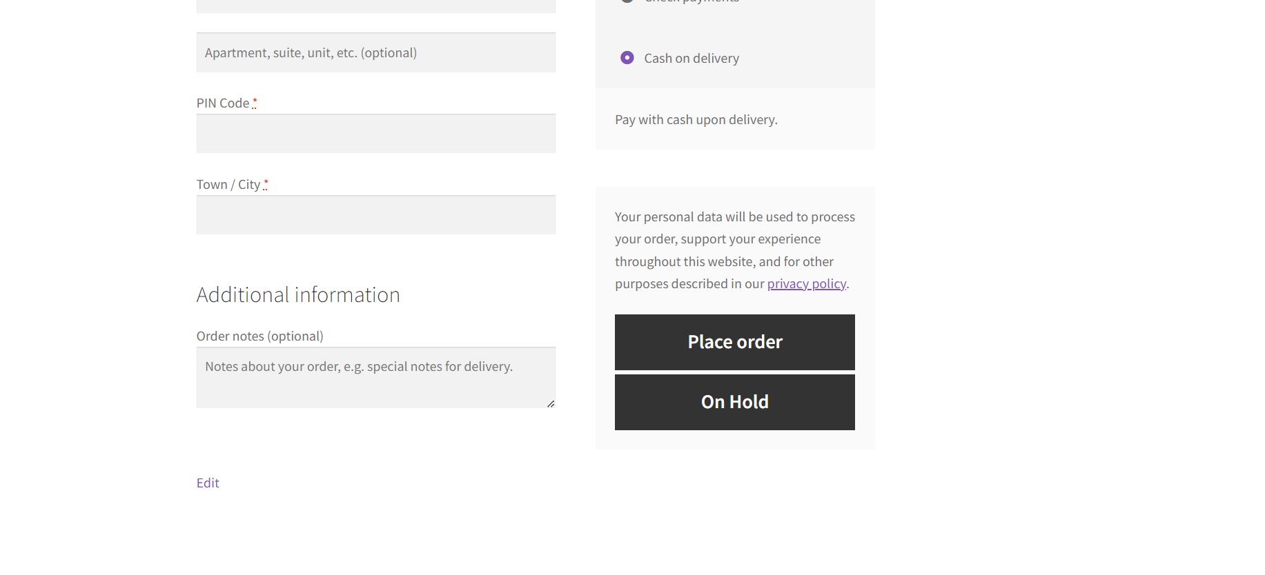WooCommerce - Add custom button next to pay button on checkout page and set new order status on-hold