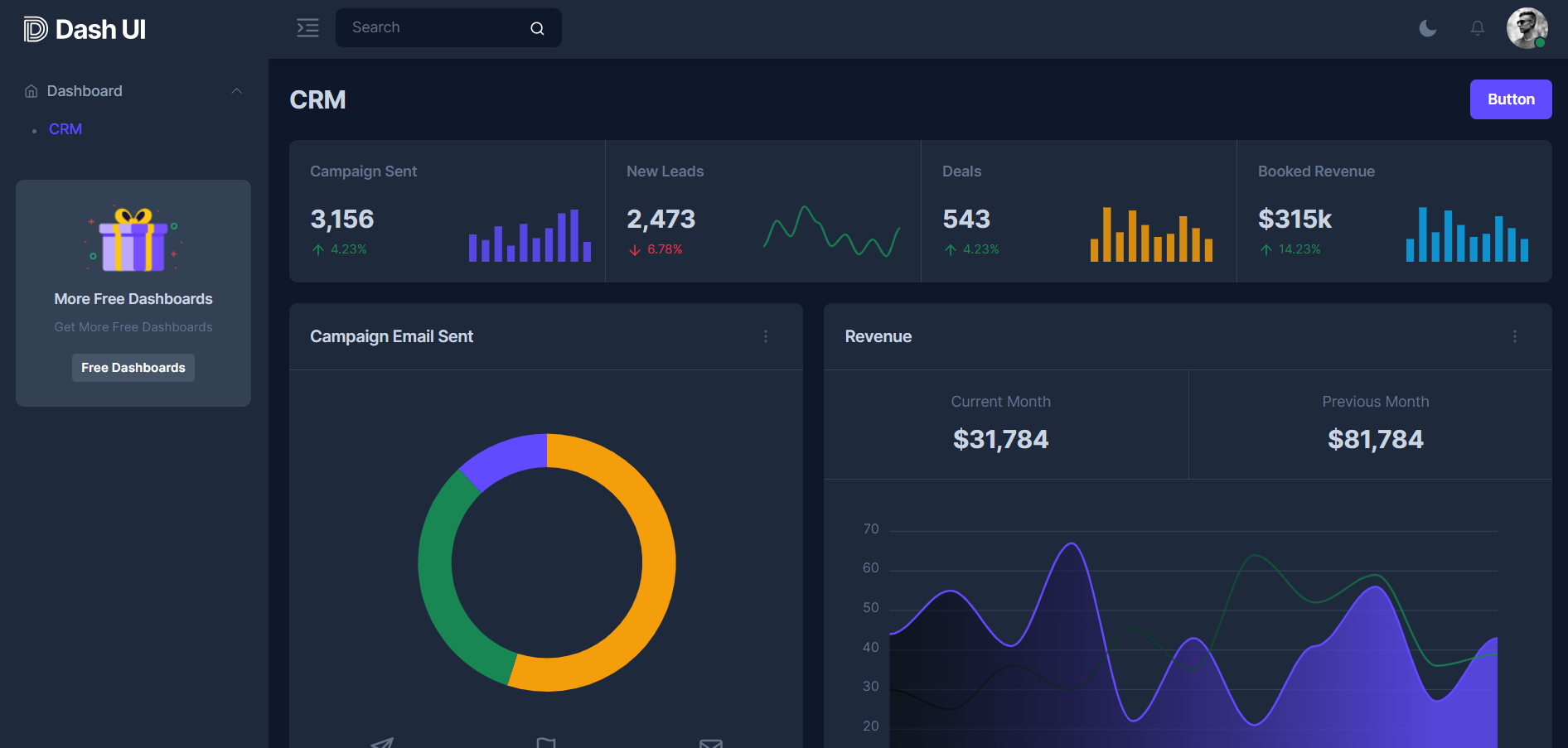 Free CRM Bootstrap 5 HTML5 Admin Dashboard Template 2 with Light Dark Themes