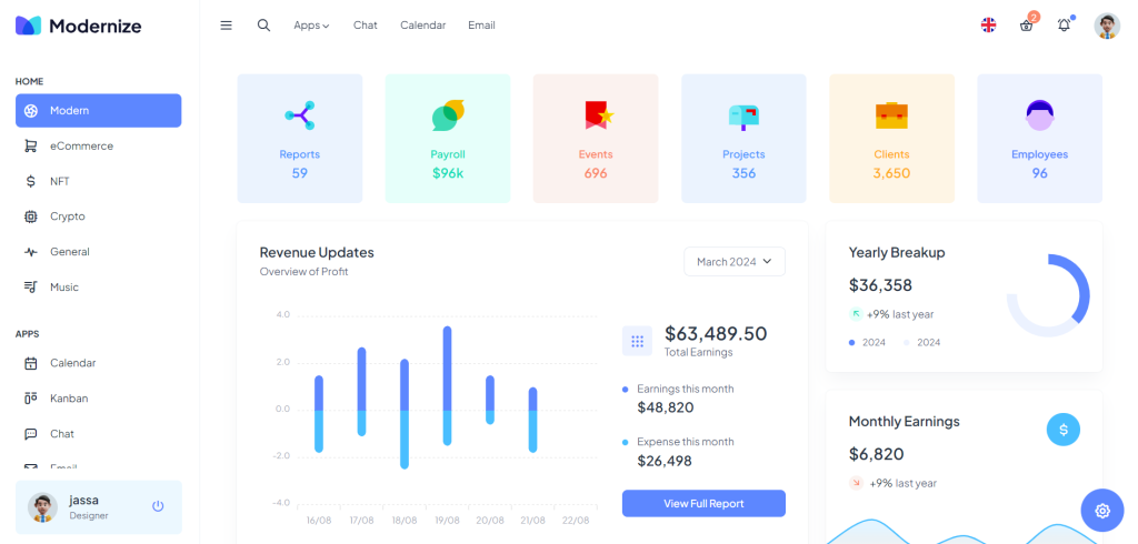 Modernize Bootstrap 5 Admin Template Free - Therichpost