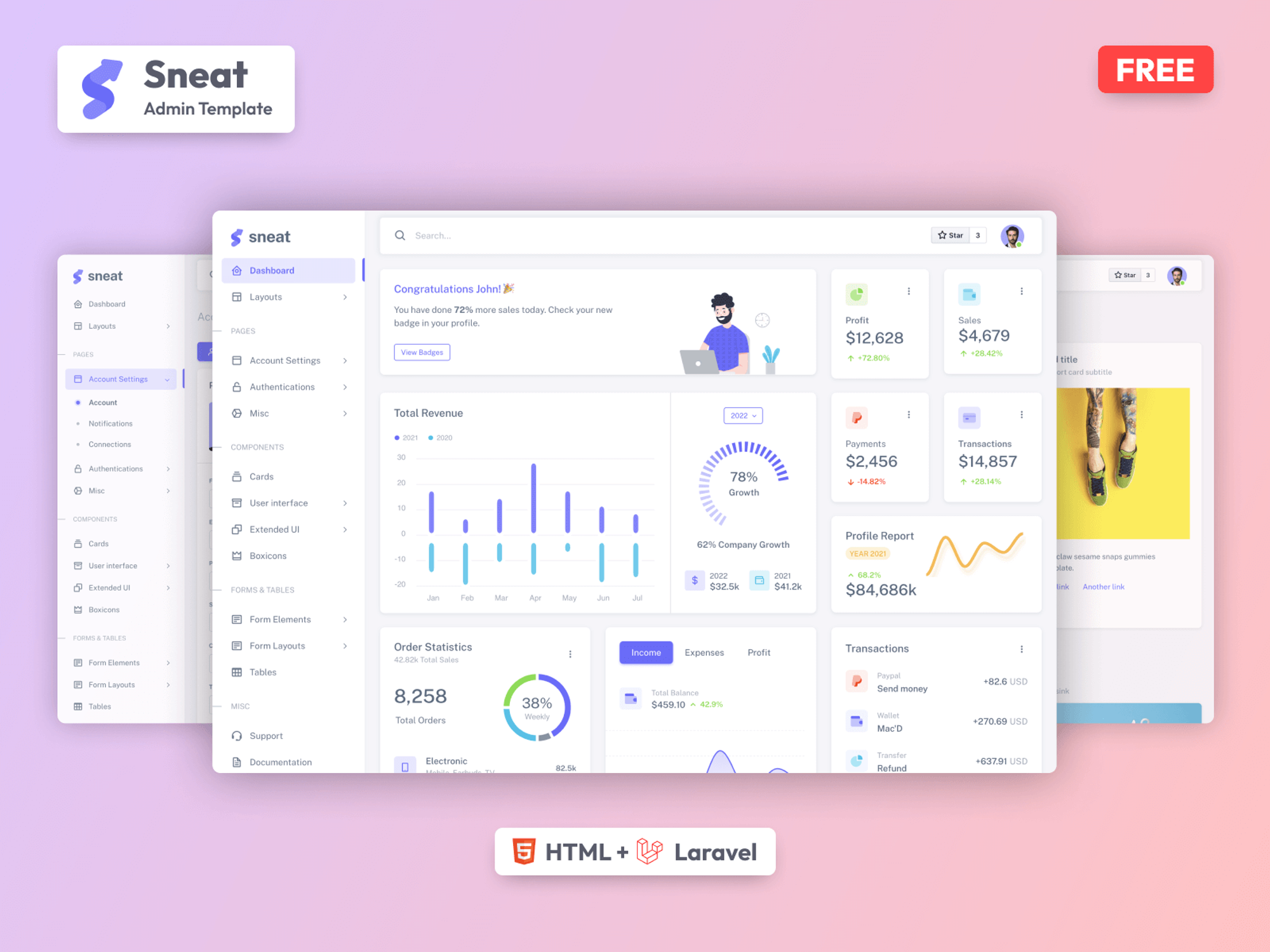 Sneat – Free Bootstrap 5 Laravel Admin Template