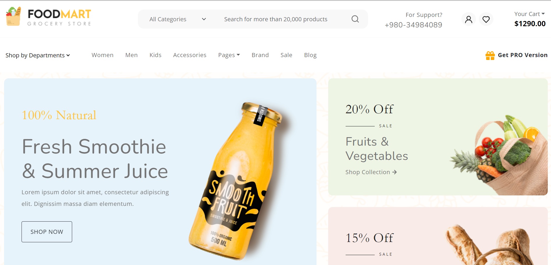 Vue Free FoodMart Ecommerce Website Template