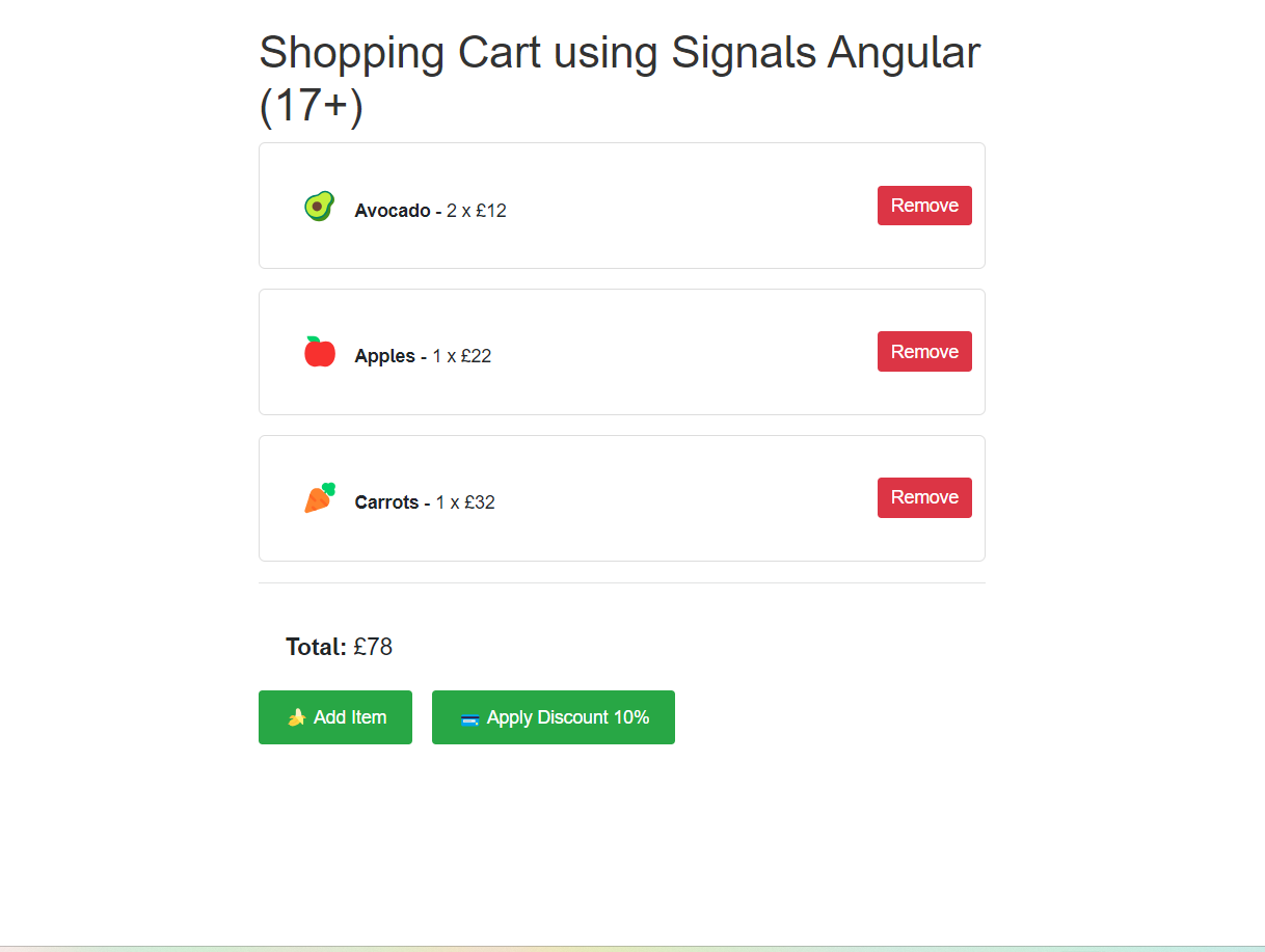 Shopping Cart using Signals Angular (17+)