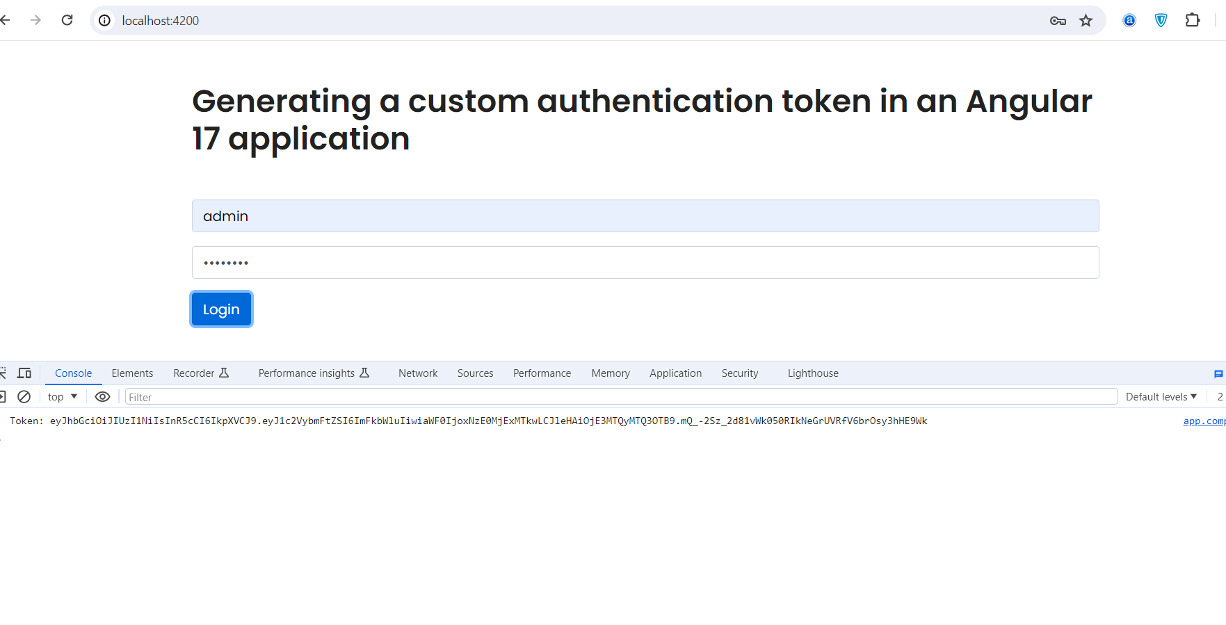 Generating a custom authentication token in an Angular 17 application