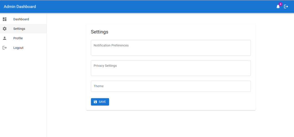 React Admin Dashboard Settings page