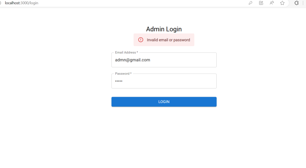 React Admin Dashboard User Login page with validations