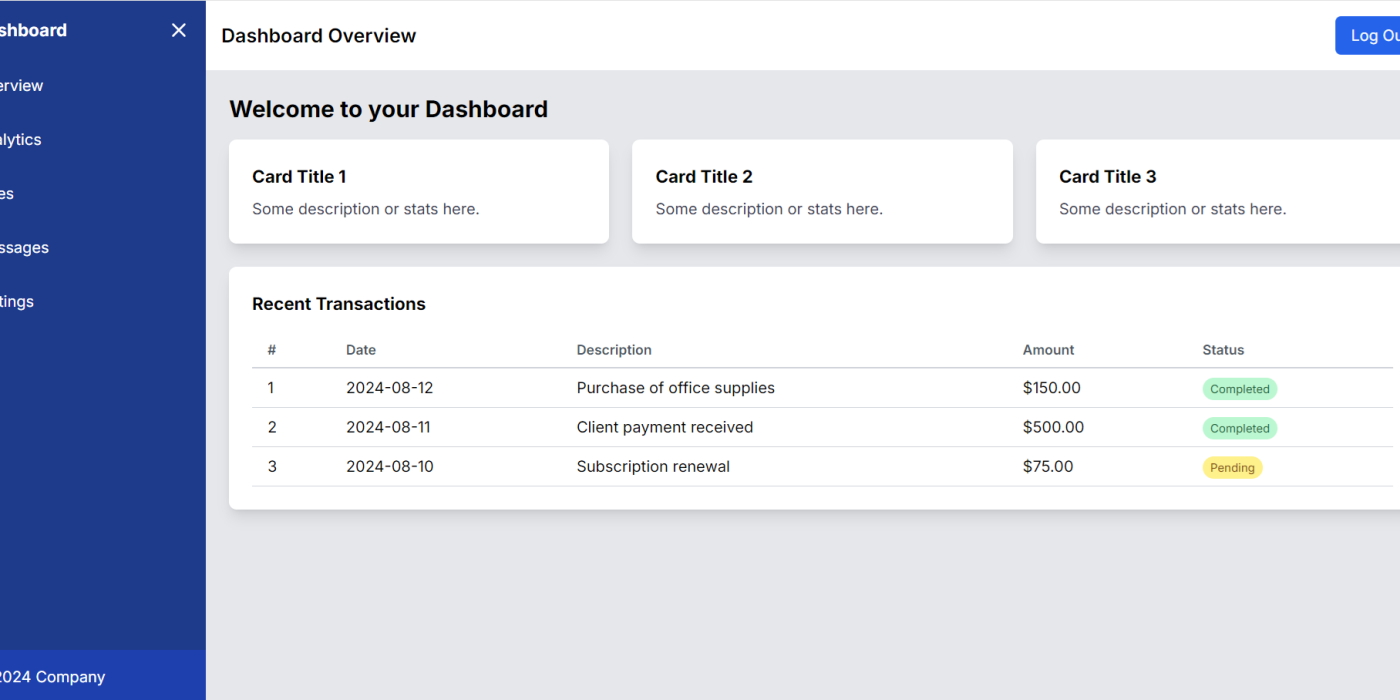 Create Management System Dashboard in Next.js using Tailwind CSS