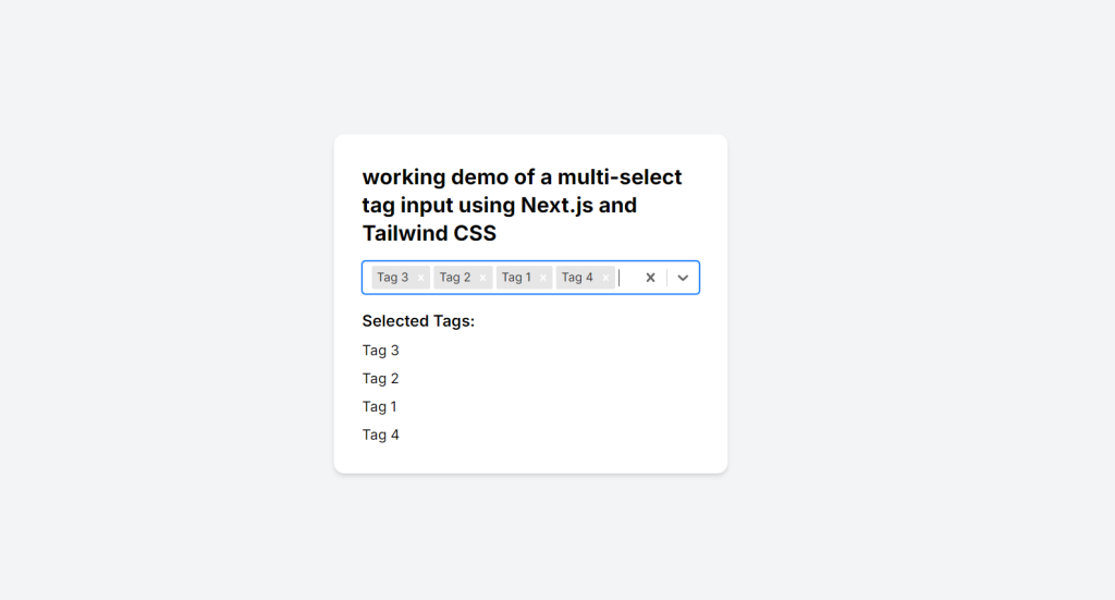 Working demo of a multi-select tag input using Next.js and Tailwind CSS