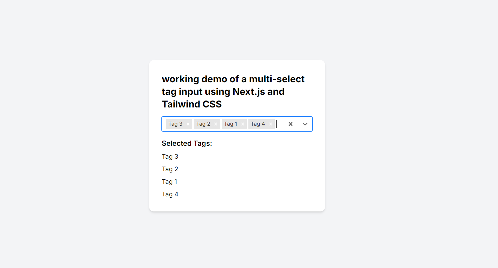 Working demo of a multi-select tag input using Next.js and Tailwind CSS