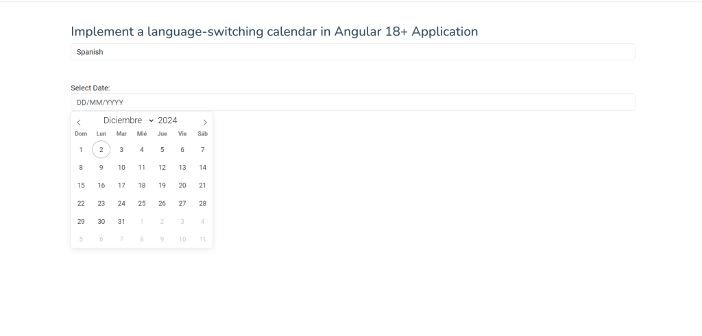 Implement a language-switching calendar in Angular 18+ Application