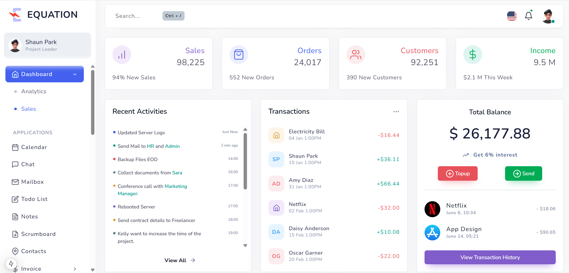 EQUATION Multipurpose Sales Admin Dashboard Template Built with Next