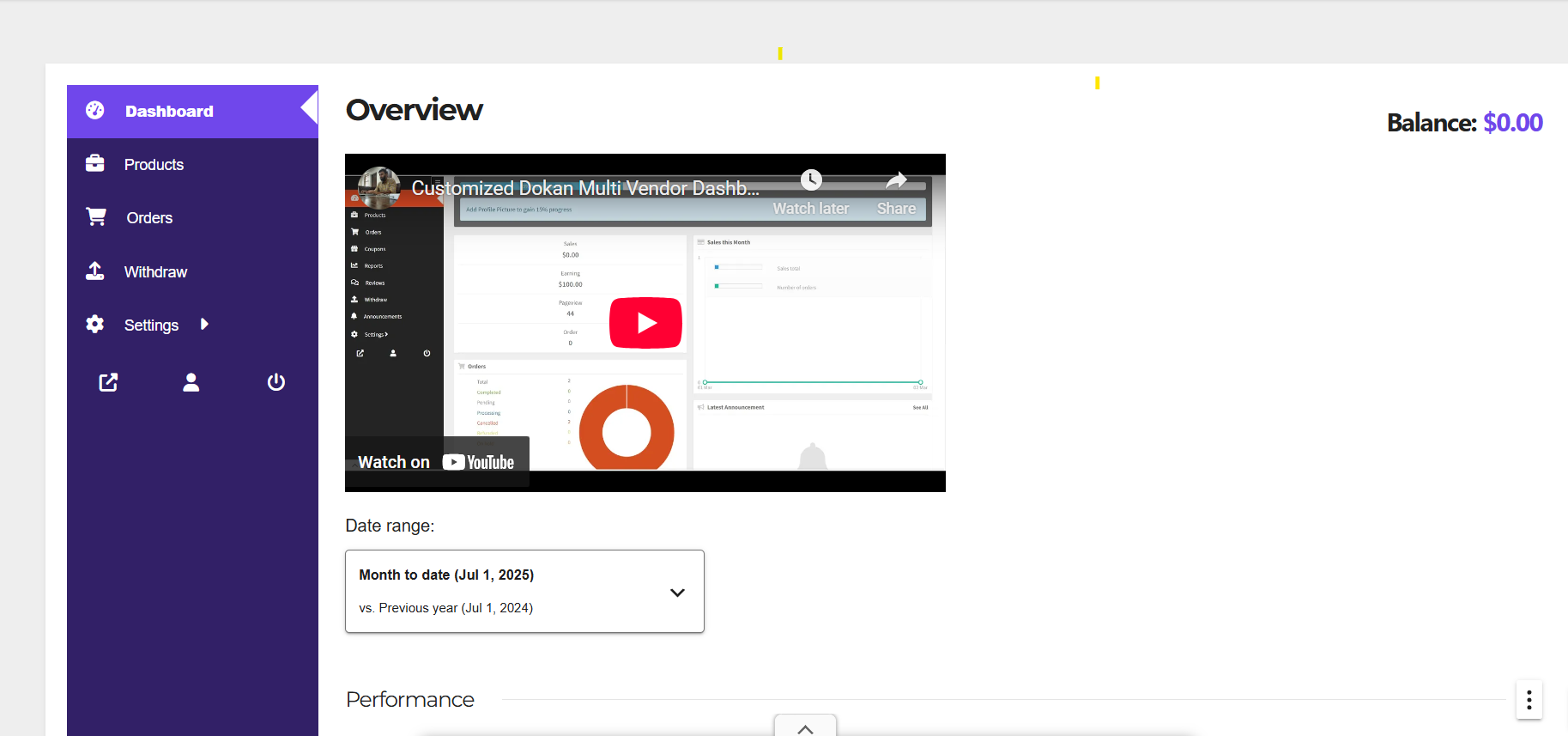 Embed a Custom Welcome Video Above Analytics in Dokan Dashboard