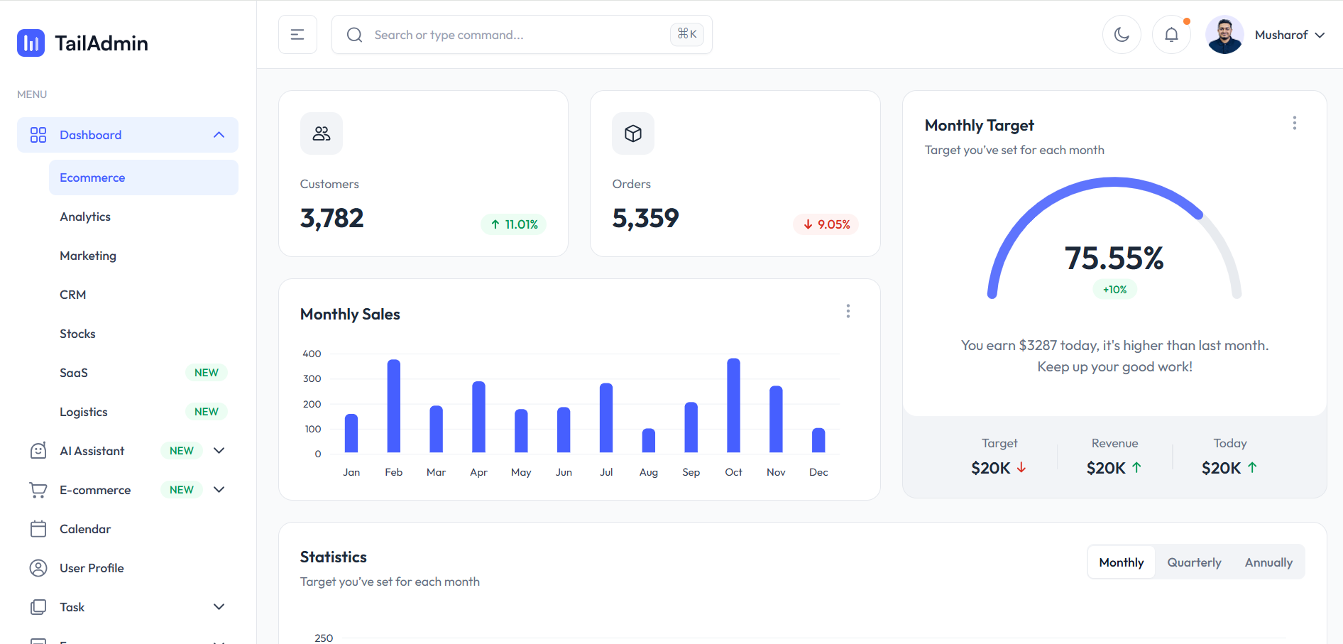 TailAdmin React Dashboard Customization — User Management Page Setup