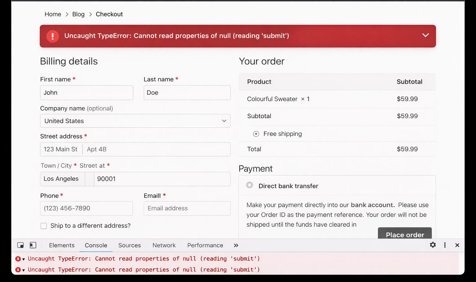 Fix “Cannot Read Properties of Null (Reading ‘submit’)” Error in WooCommerce Checkout – Complete Solution Guide